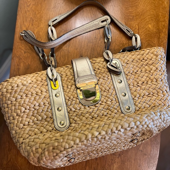 Michael Kors Handbags - Michael Kors Hand-Woven Straw Leather Trim ToteSantorini Summer Straw Purse